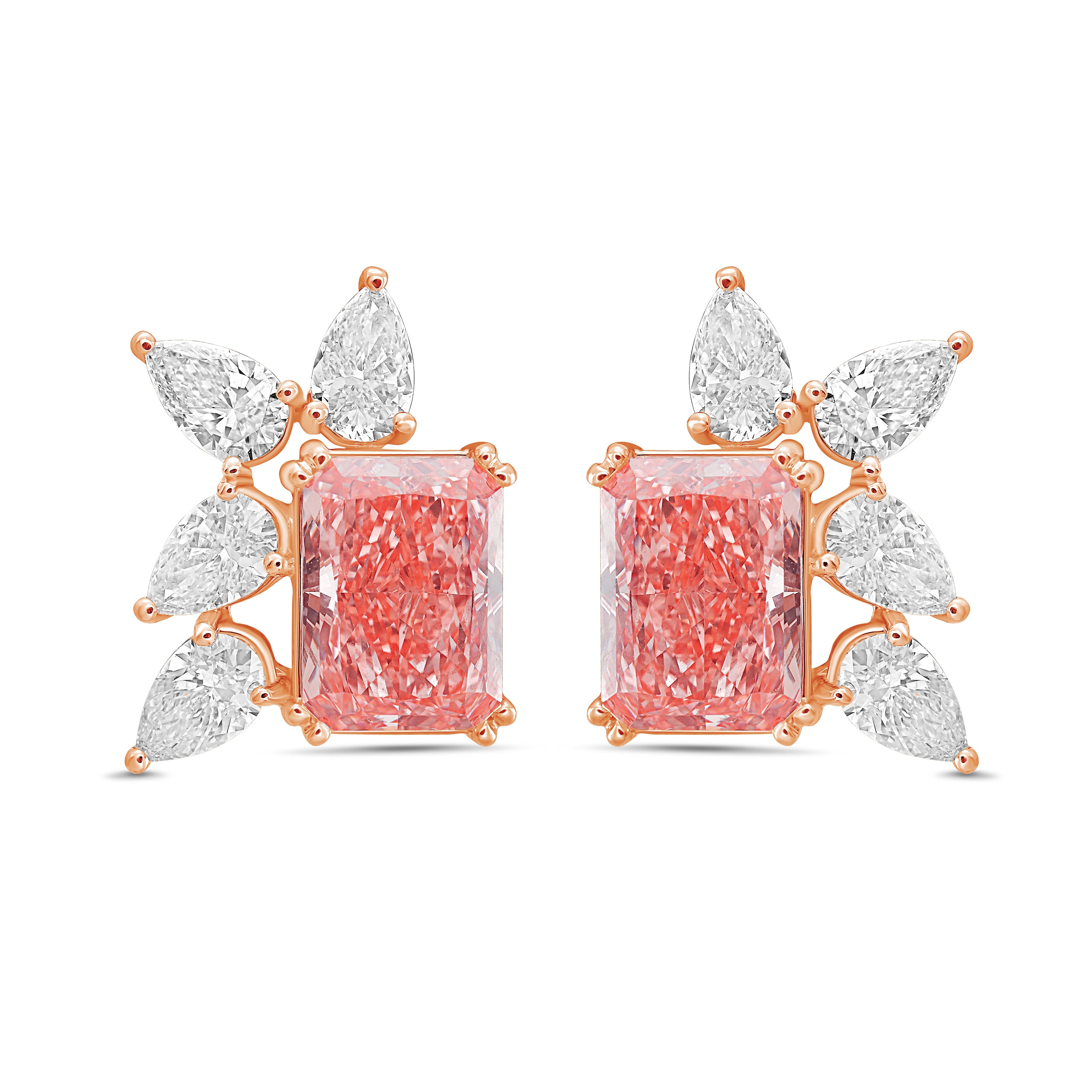 Lab Grown Pink & White Diamond Cluster Earrings