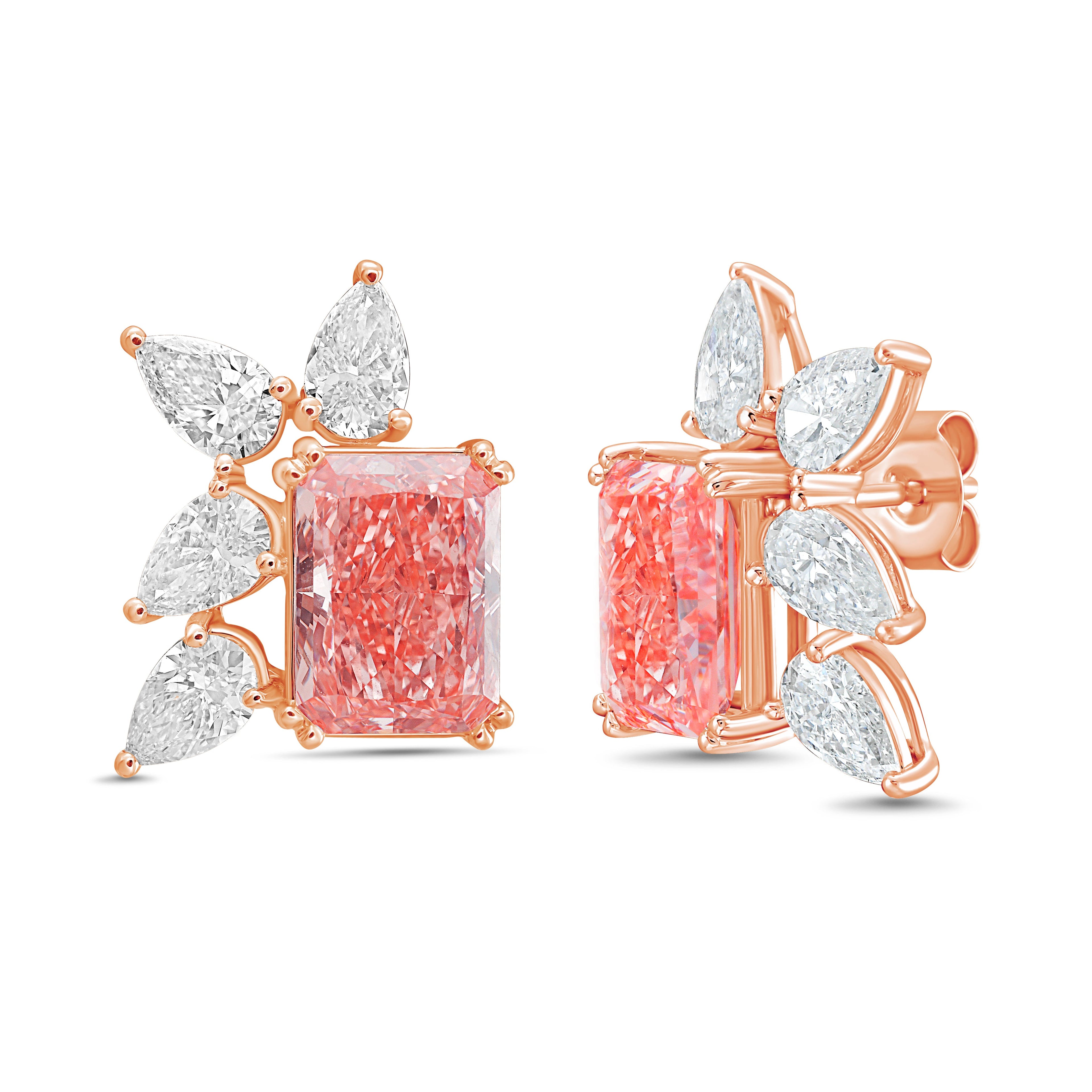 Lab Grown Pink & White Diamond Cluster Earrings
