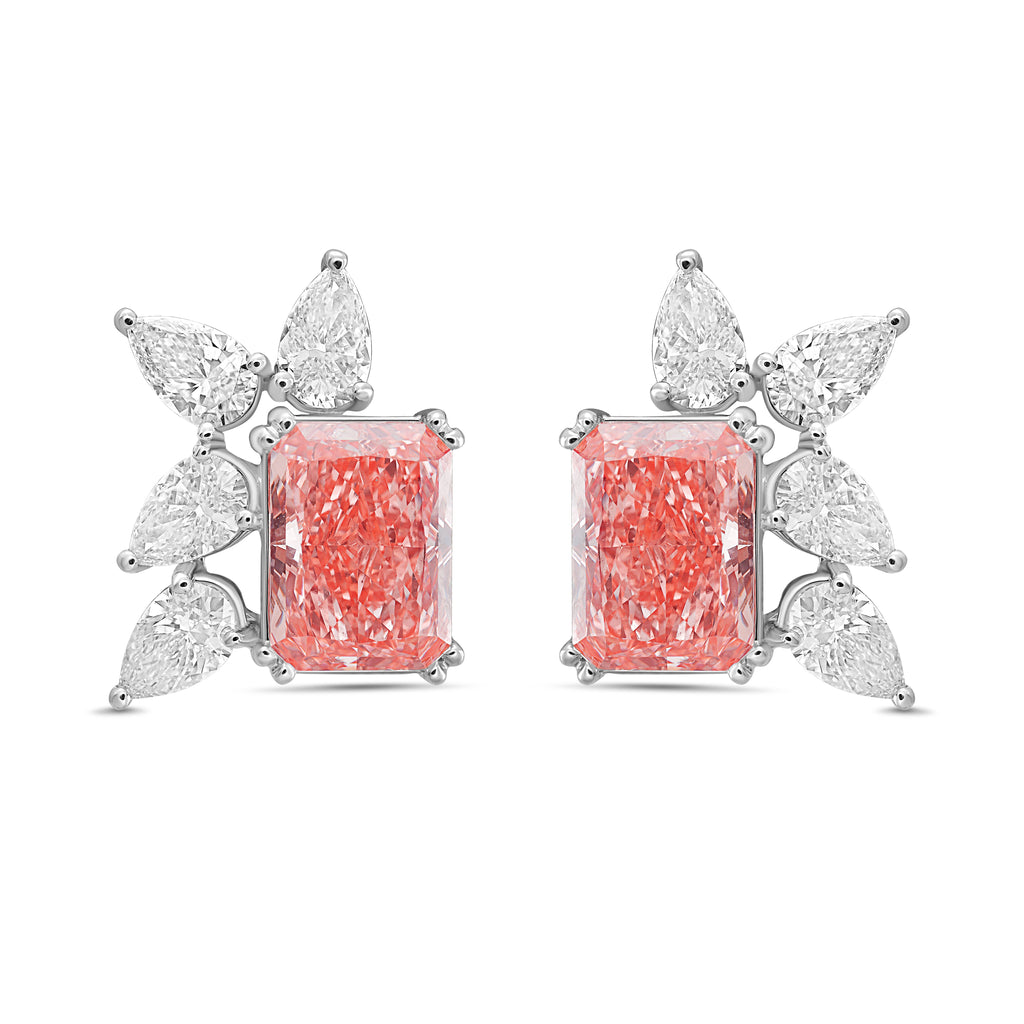 Lab Grown Pink & White Diamond Cluster Earrings