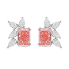 Lab Grown Pink & White Diamond Cluster Earrings