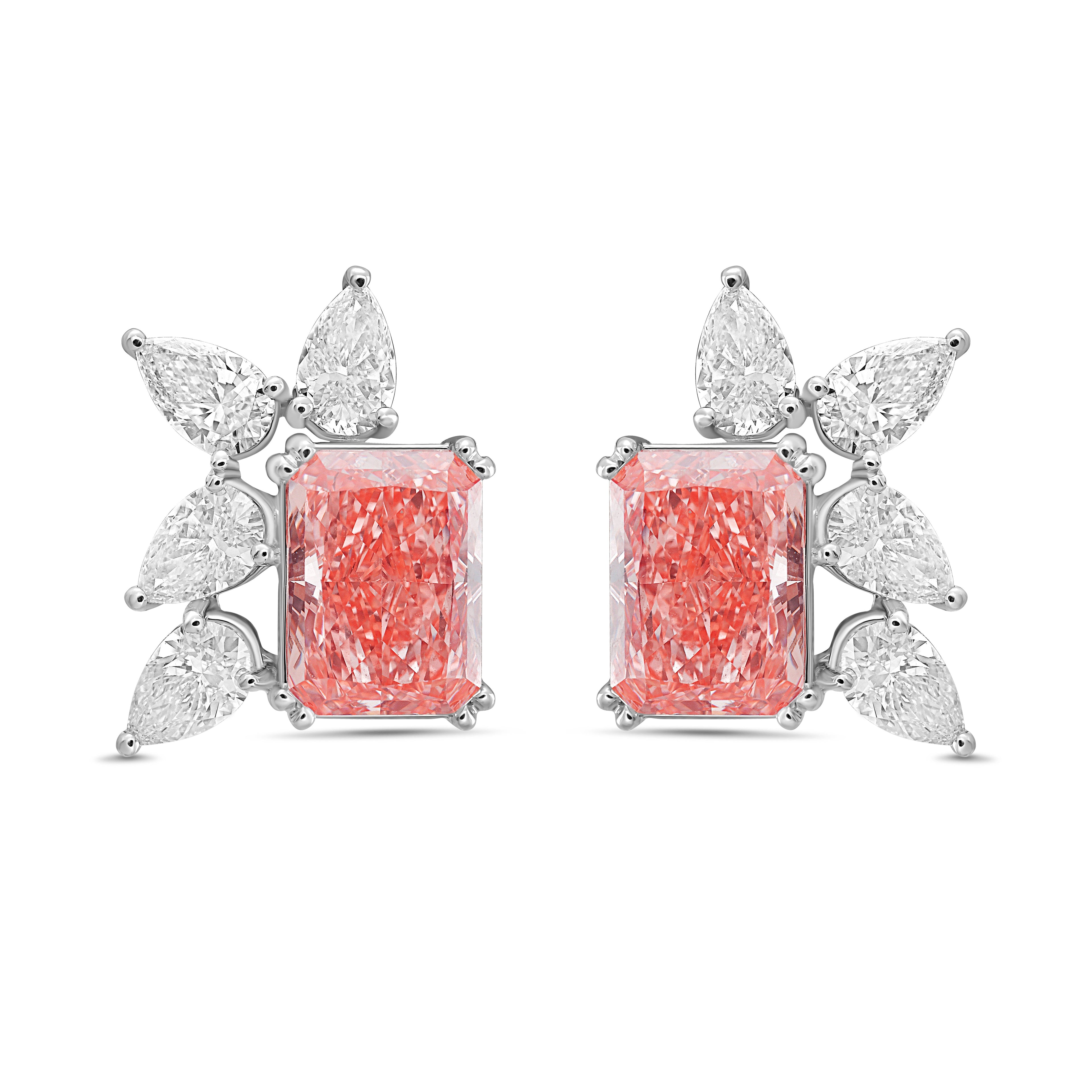 Lab Grown Pink & White Diamond Cluster Earrings