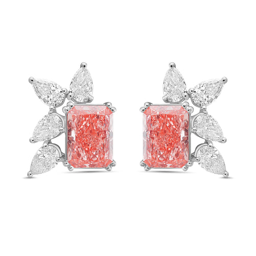 Lab Grown Pink & White Diamond Cluster Earrings