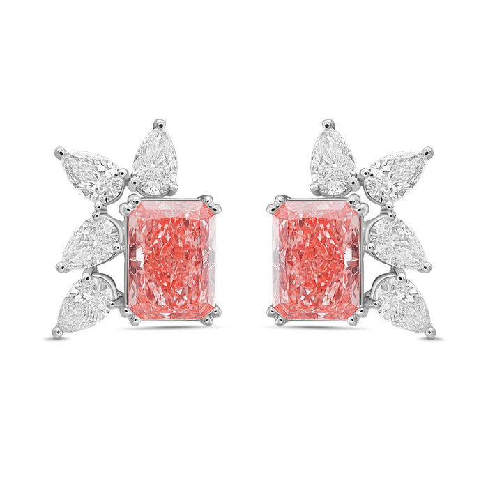 Lab Grown Pink & White Diamond Cluster Earrings