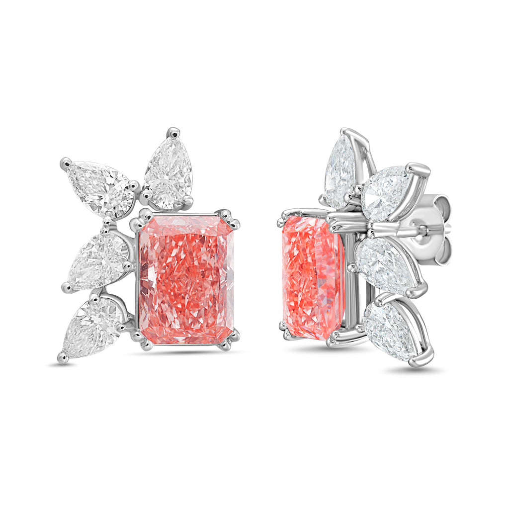 Lab Grown Pink & White Diamond Cluster Earrings