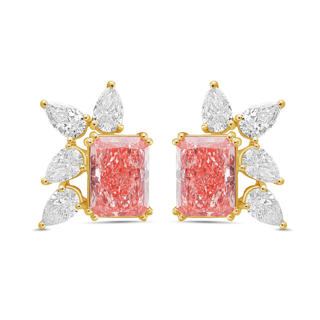 Lab Grown Pink & White Diamond Cluster Earrings