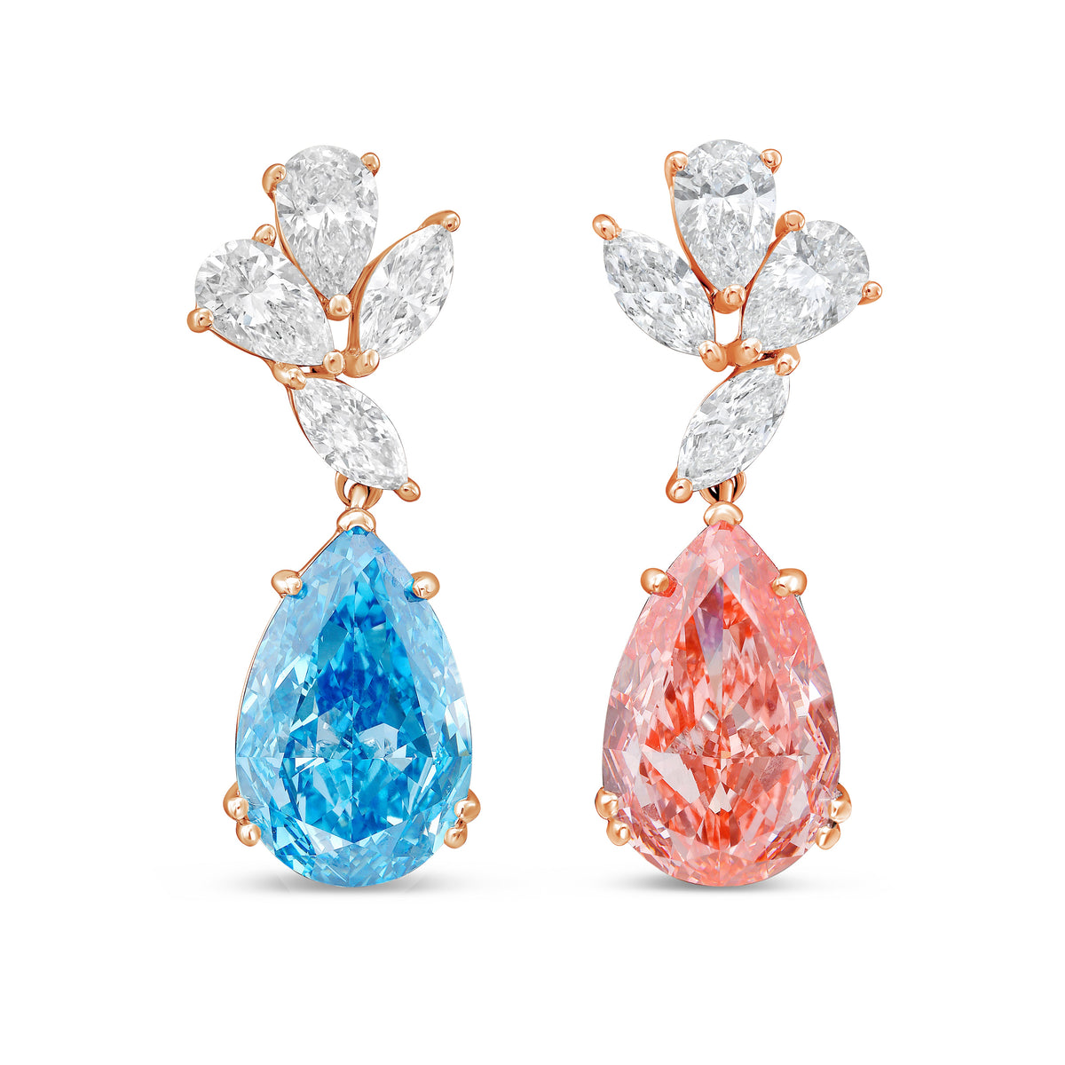 Lab-Grown Blue & Pink Diamond Drop Earrings