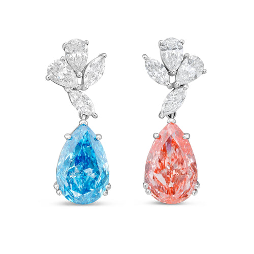 Lab-Grown Blue & Pink Diamond Drop Earrings