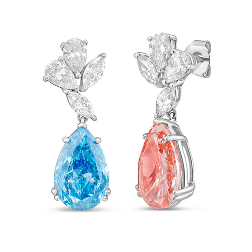 Lab-Grown Blue & Pink Diamond Drop Earrings