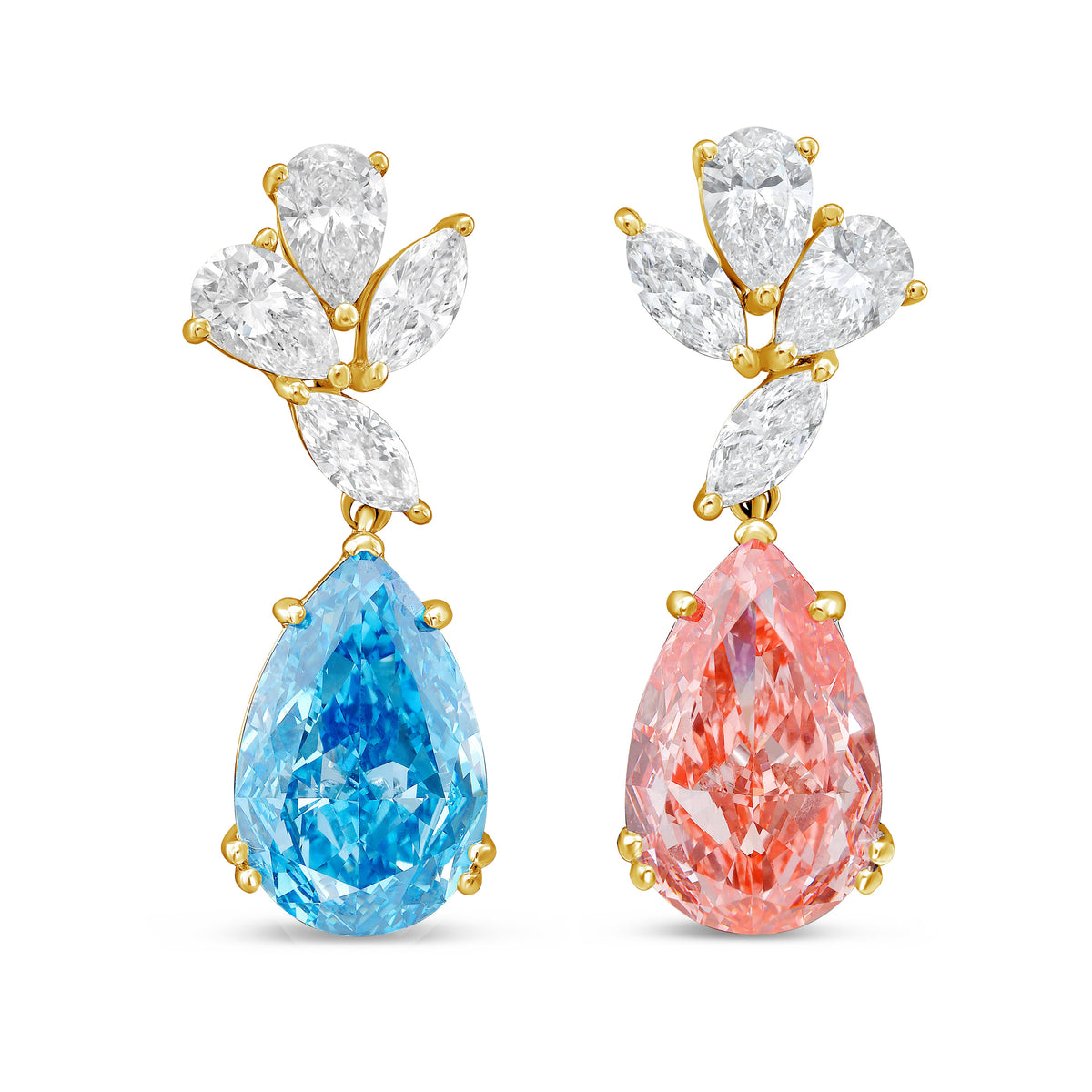 Lab-Grown Blue & Pink Diamond Drop Earrings