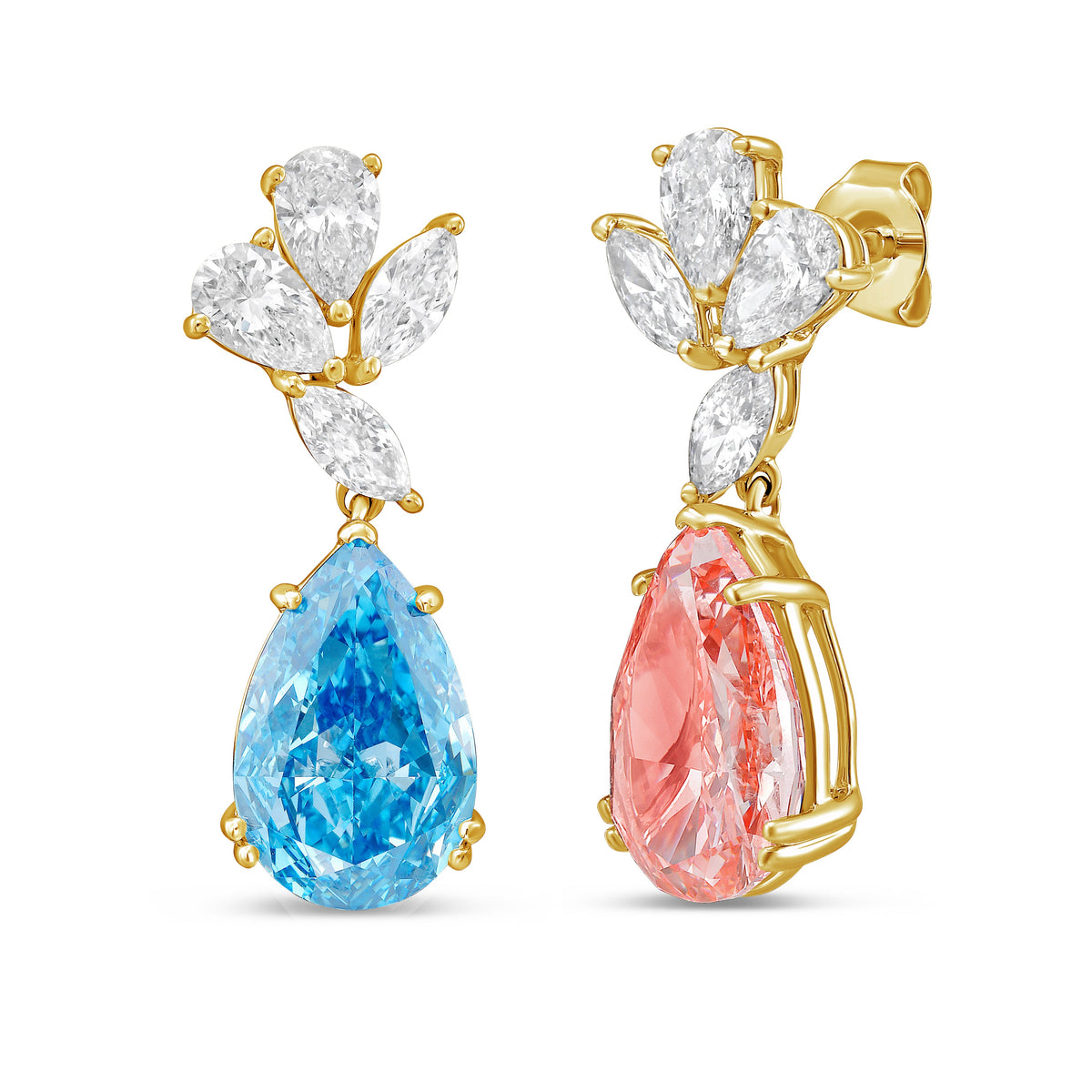 Lab-Grown Blue & Pink Diamond Drop Earrings