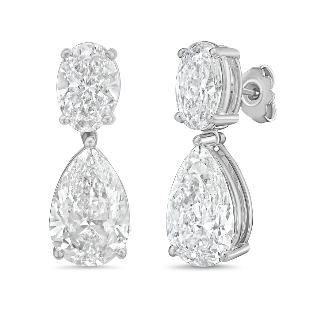 Lab Grown Oval And Pear Drop Earrings