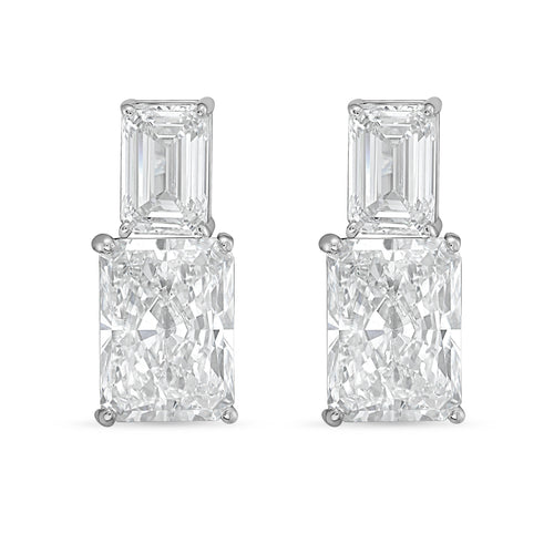 Lab Grown Emerald And Radiant Diamond Earrings