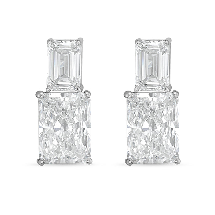 Lab Grown Emerald And Radiant Diamond Earrings