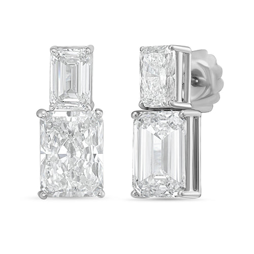 Lab Grown Emerald And Radiant Diamond Earrings