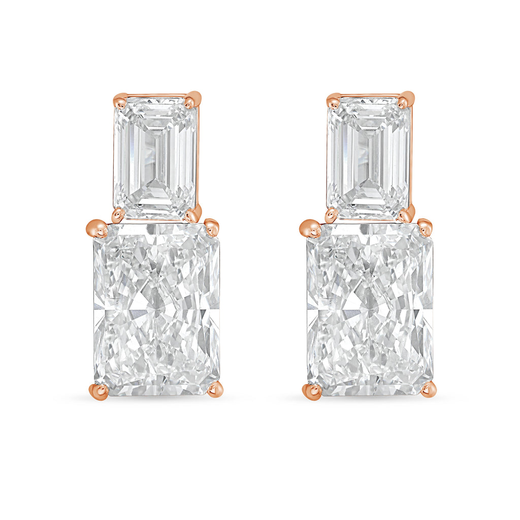 Lab Grown Emerald And Radiant Diamond Earrings