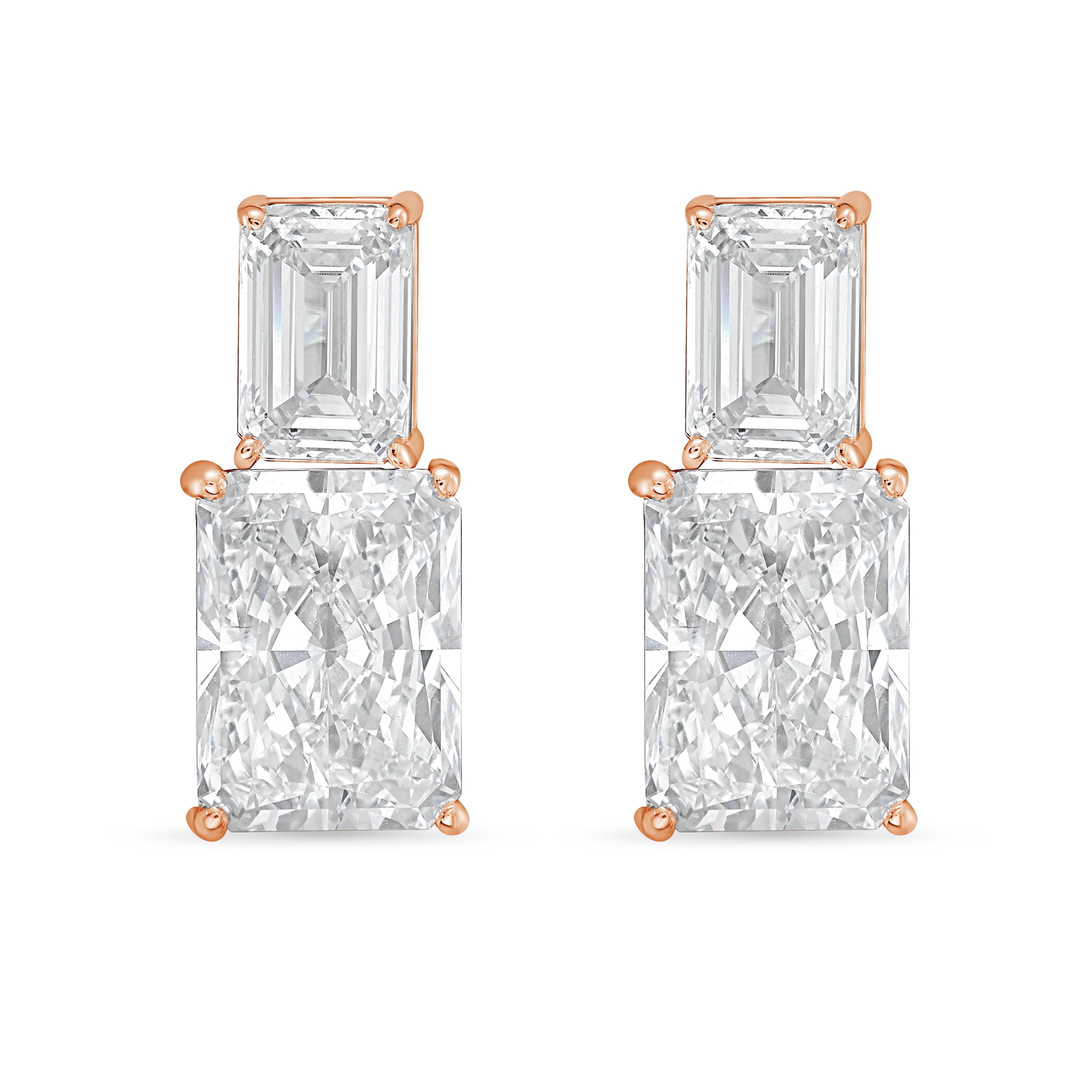 Lab Grown Emerald And Radiant Diamond Earrings
