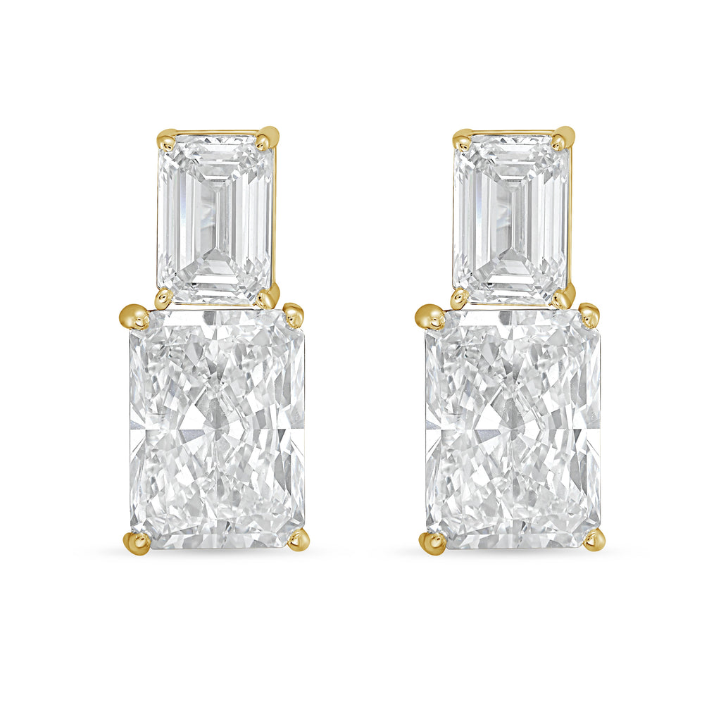 Lab Grown Emerald And Radiant Diamond Earrings