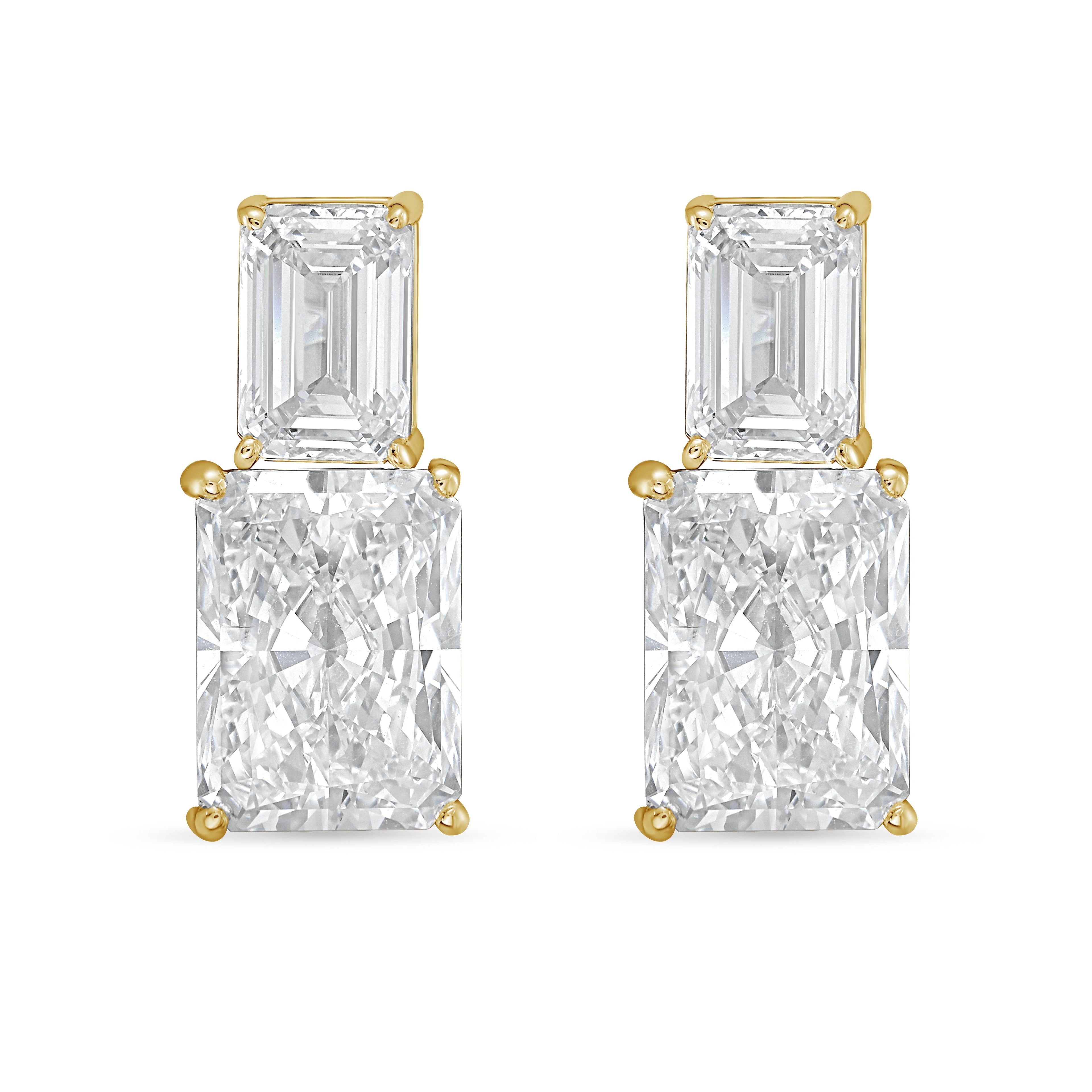Lab Grown Emerald And Radiant Diamond Earrings