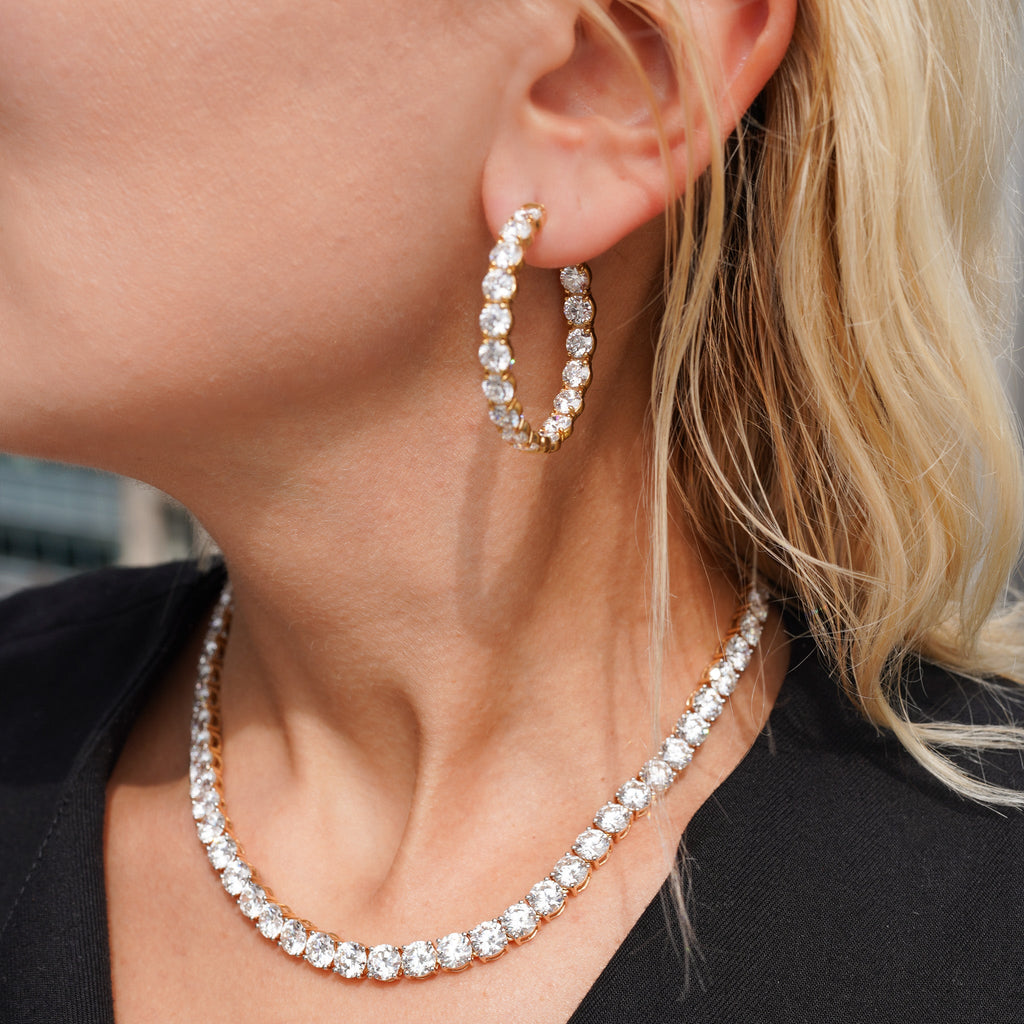 Lab-Grown Round Diamond Tennis Necklace, 4-Prong