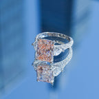 Lab-Grown Pink Radiant Diamond Ring with Heart Sides