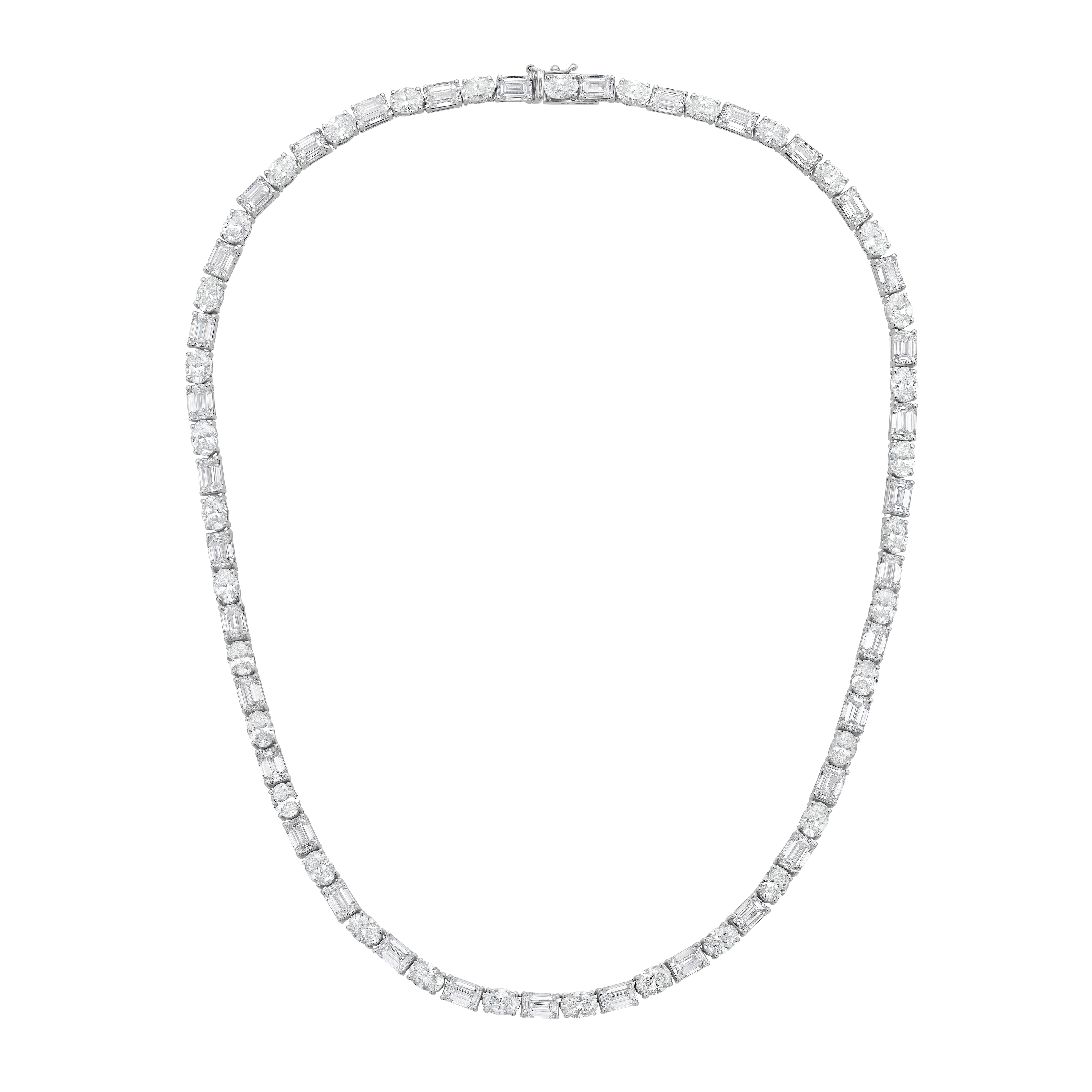 Lab Grown Oval And Emerald Diamond Tennis Necklace