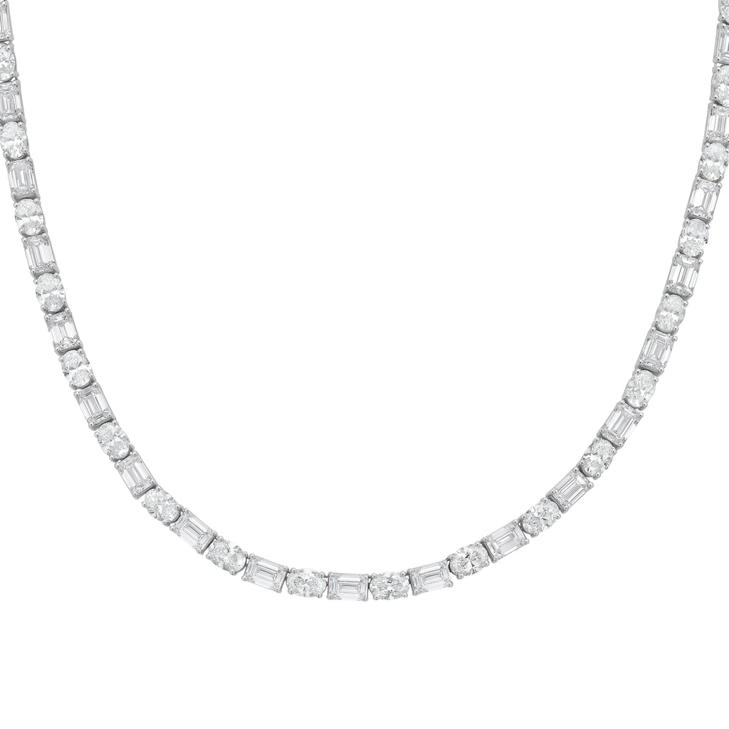 Lab Grown Oval And Emerald Diamond Tennis Necklace