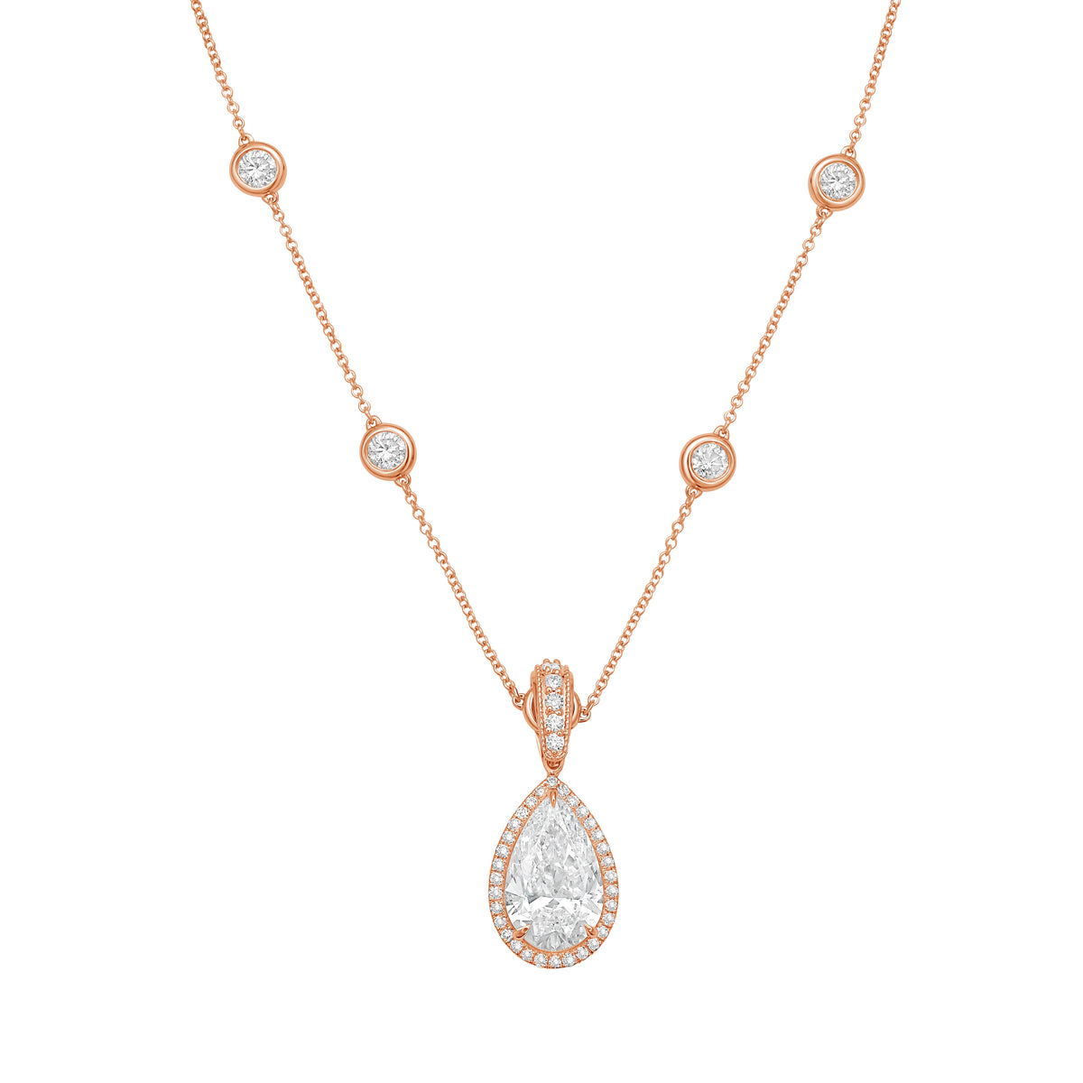 Lab Grown Pear Diamond Halo Pendant With Bail
