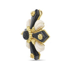 Black Onyx And White Coral Cross-Motif Brooch