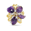 Carved Amethyst And Diamond Flower Brooch