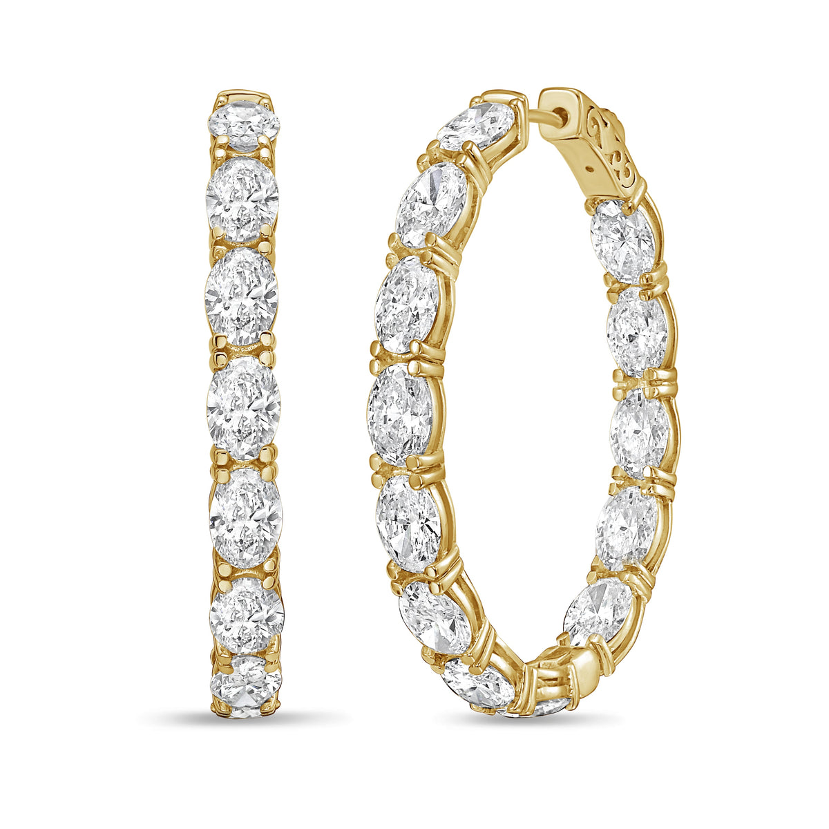 Lab Grown Oval Diamond Hoop Earrings - 1.50"