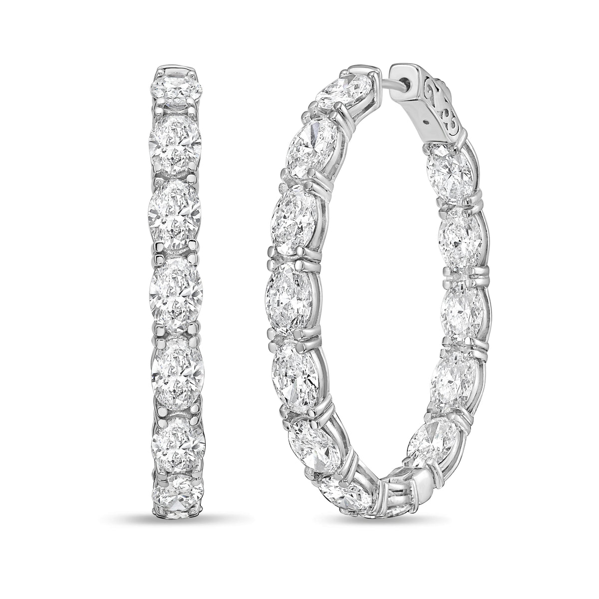 Lab Grown Oval Diamond Hoop Earrings - 1.50"