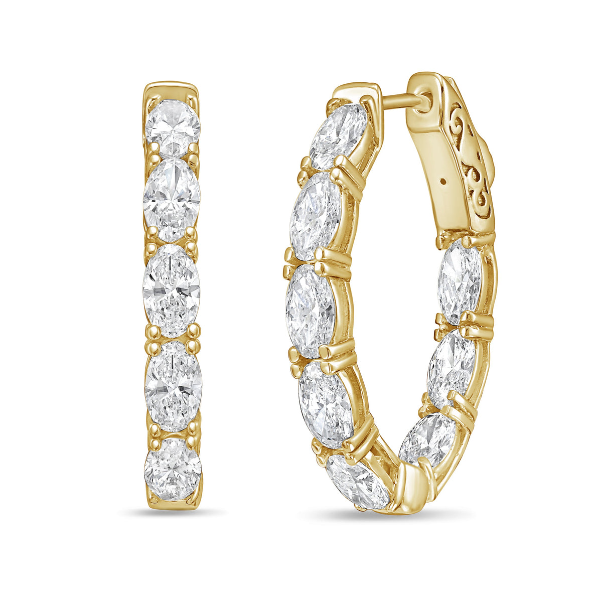 Lab Grown Oval Diamond Hoop Earrings - 1.00"