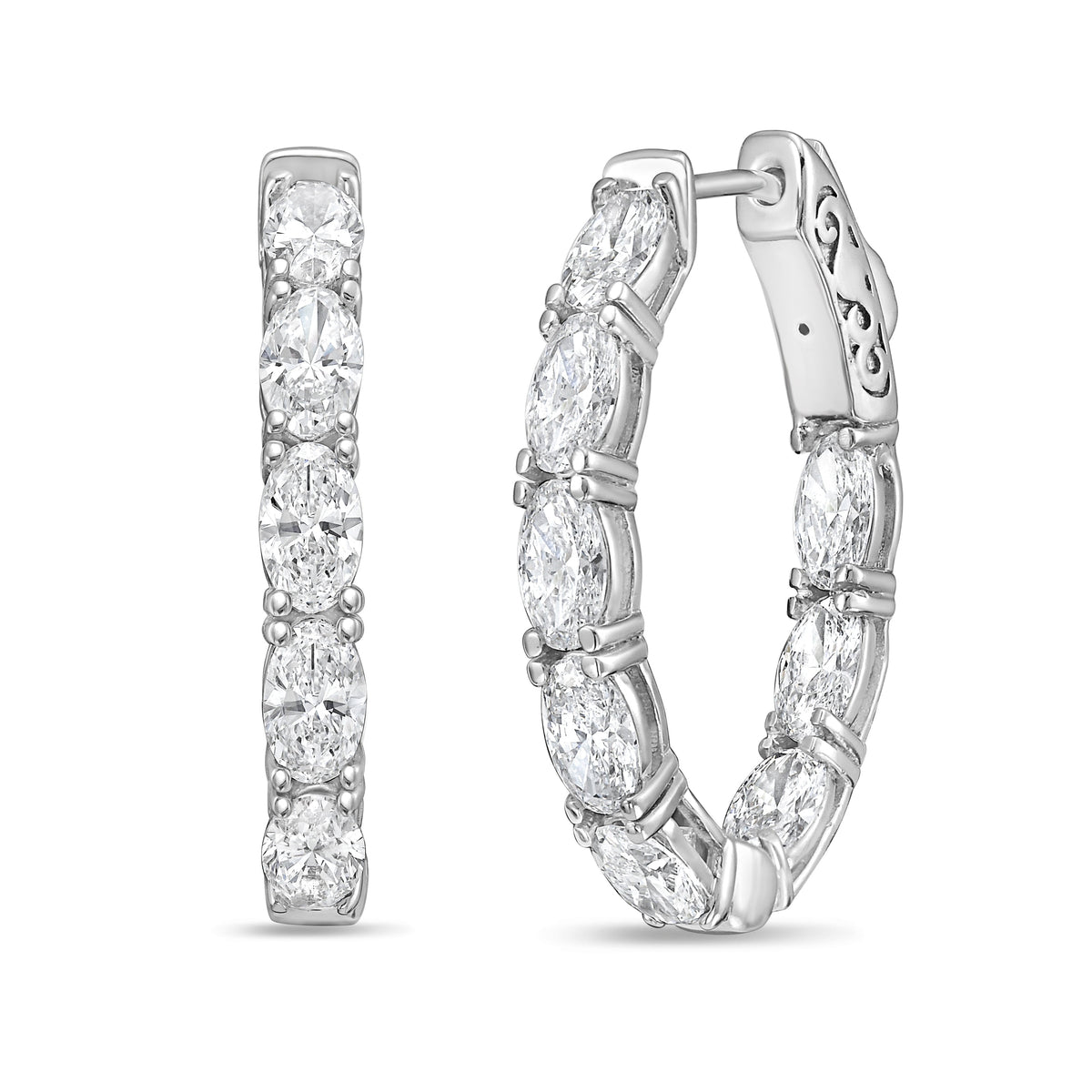 Lab Grown Oval Diamond Hoop Earrings - 1.00"