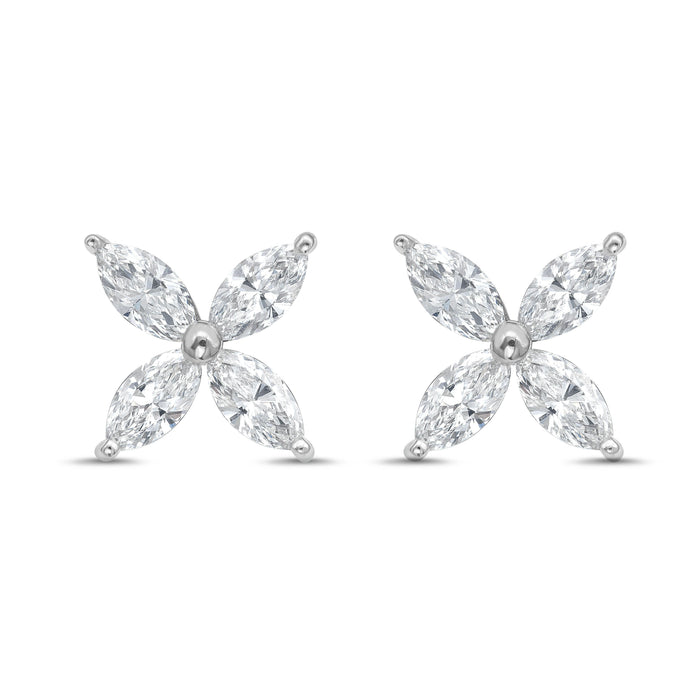 Lab Grown Marquise Diamond Flower Studs