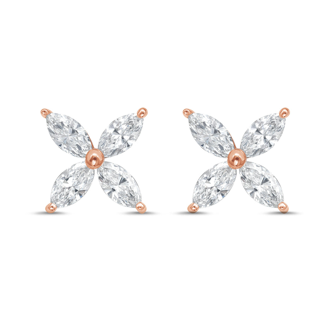 Lab Grown Marquise Diamond Flower Studs