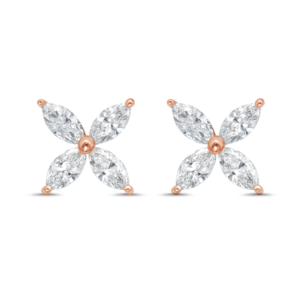 Lab Grown Marquise Diamond Flower Studs