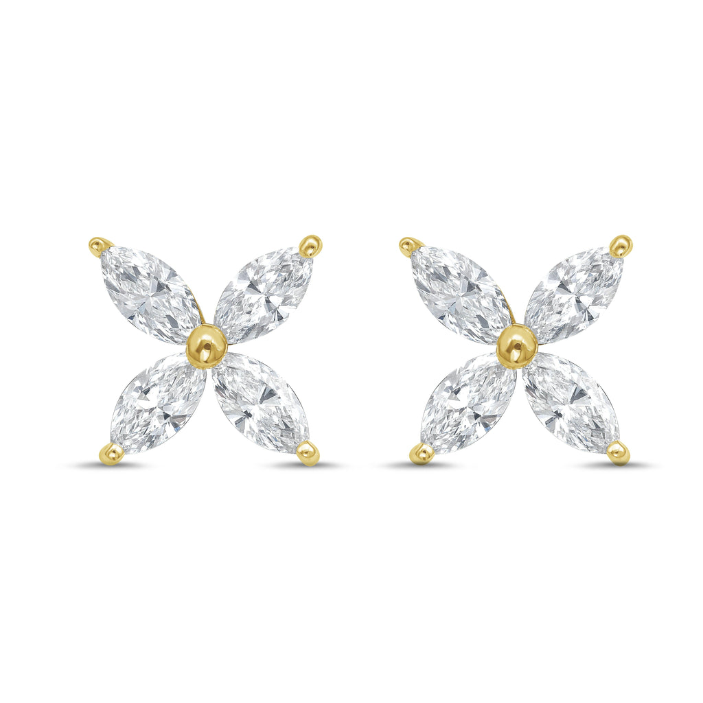 Lab Grown Marquise Diamond Flower Studs