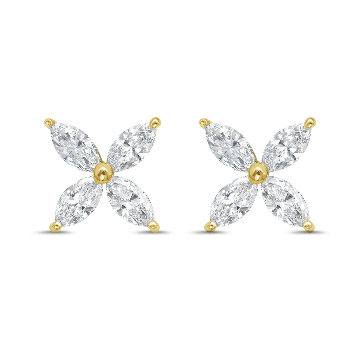 Lab Grown Marquise Diamond Flower Studs