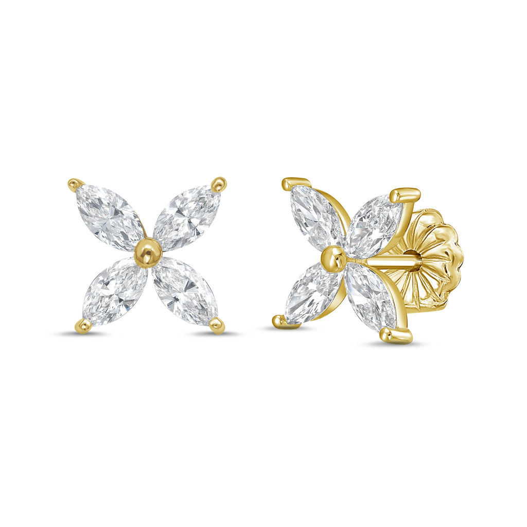 Lab Grown Marquise Diamond Flower Studs
