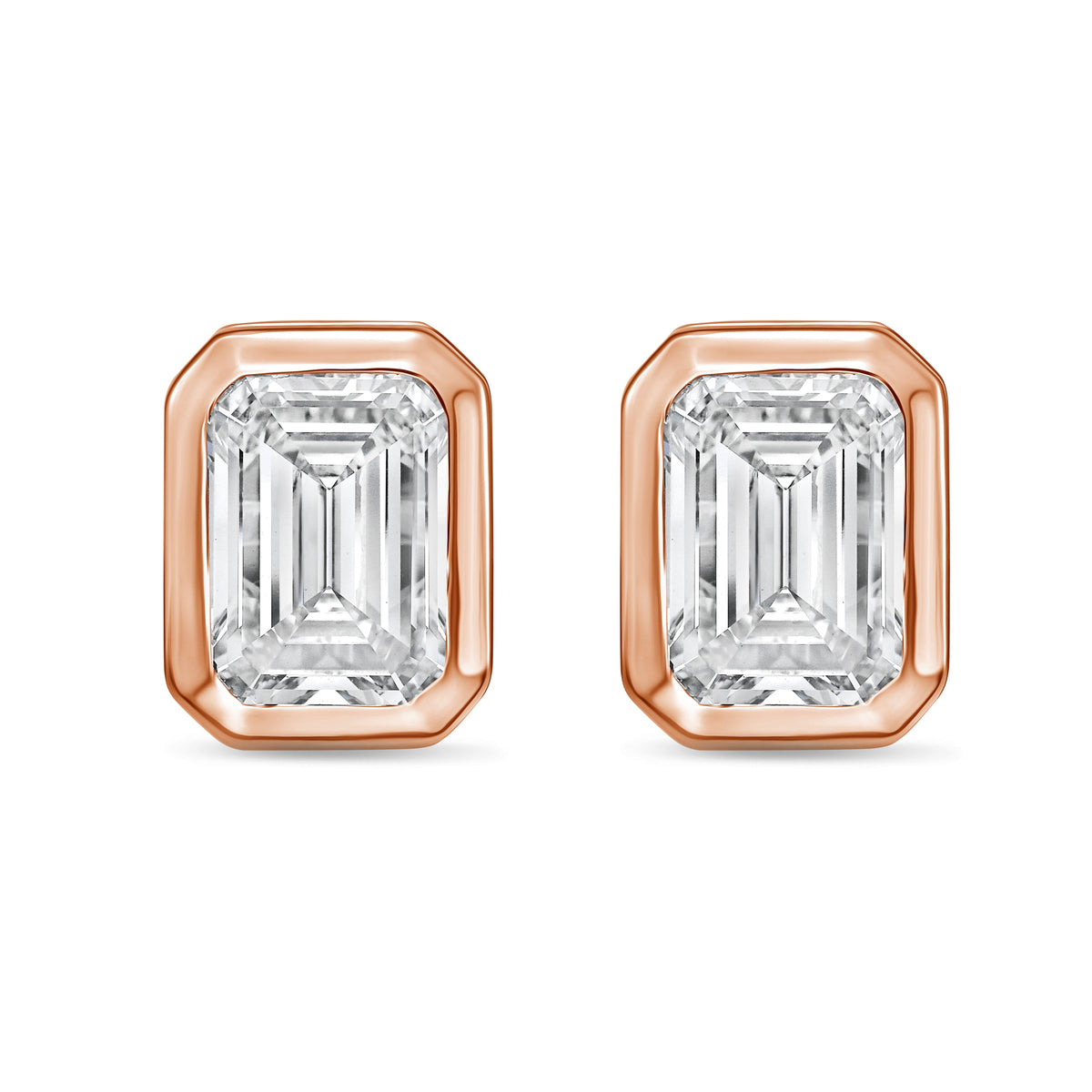 Lab Grown Bezel Emerald Cut Diamond Studs
