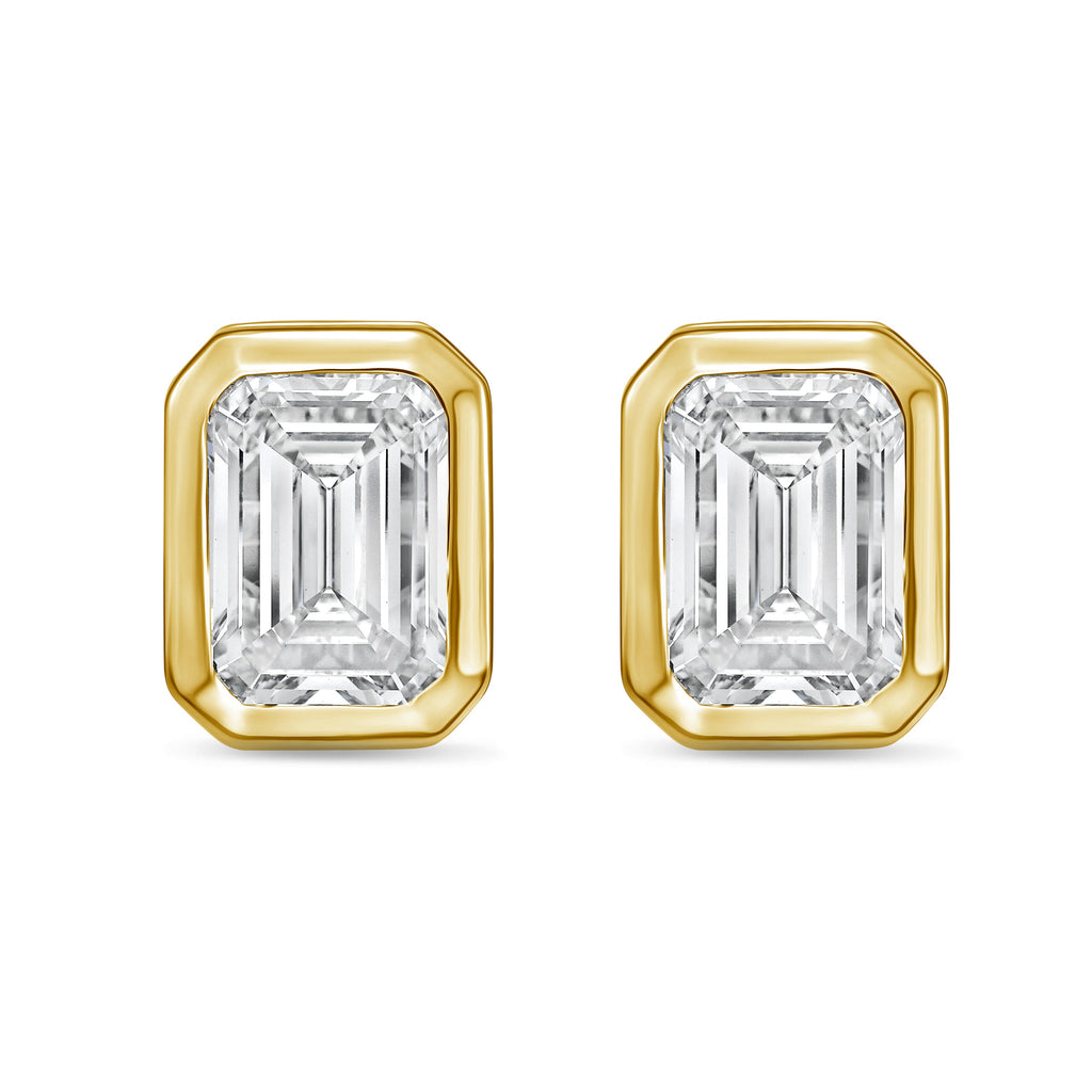 Lab Grown Bezel Emerald Cut Diamond Studs