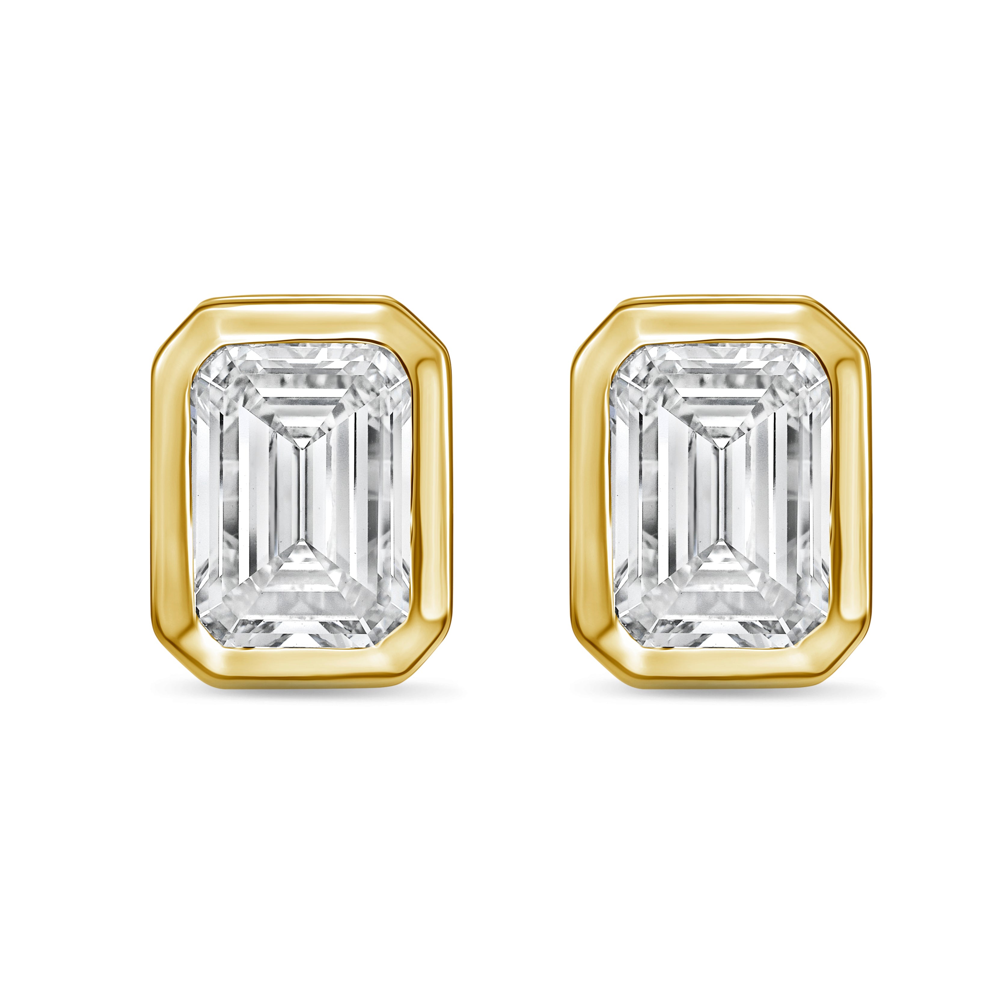 Lab Grown Bezel Emerald Cut Diamond Studs