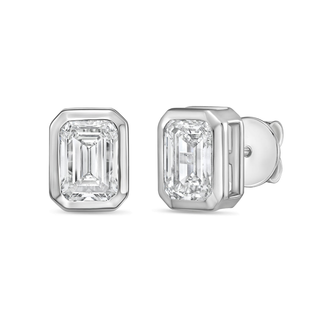 Lab Grown Bezel Emerald Cut Diamond Studs