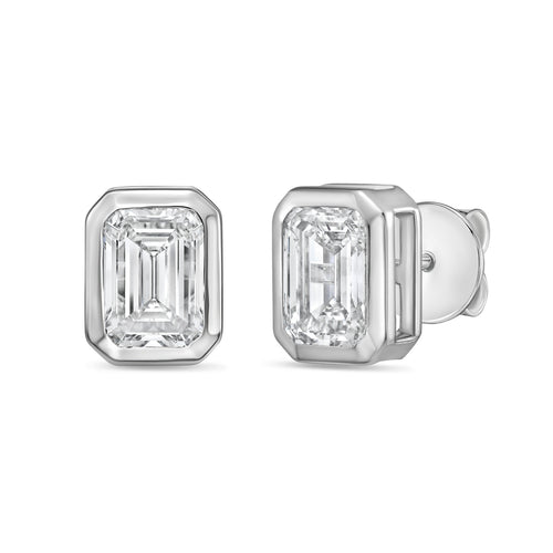 Lab Grown Bezel Emerald Cut Diamond Studs