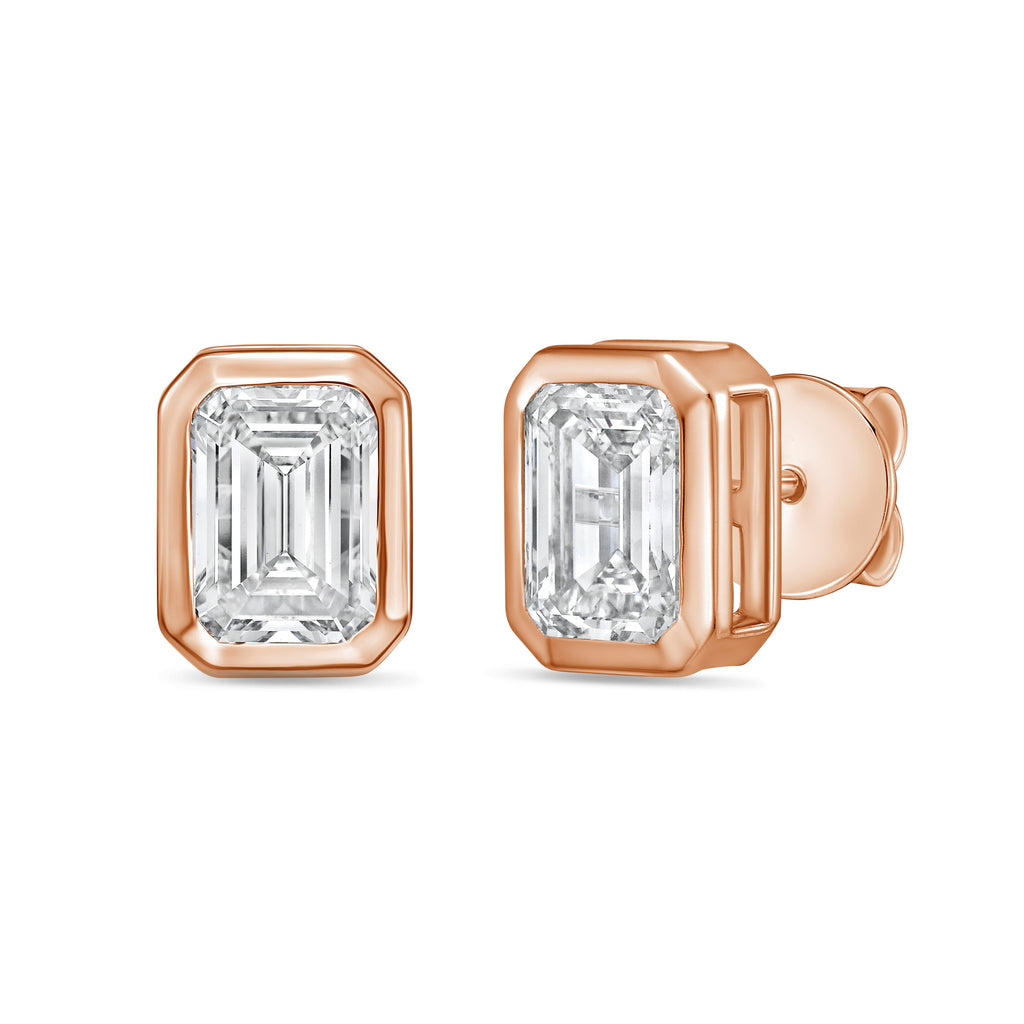 Lab Grown Bezel Emerald Cut Diamond Studs