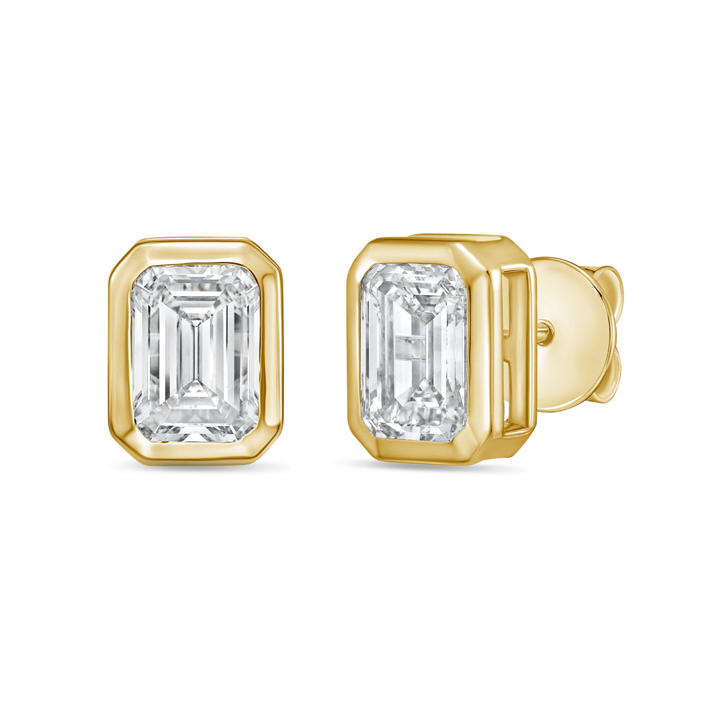 Lab Grown Bezel Emerald Cut Diamond Studs