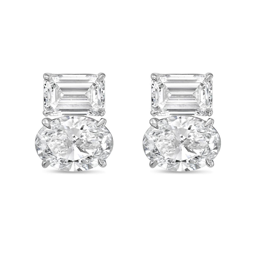 Lab Grown Emerald And Oval Diamond Earrings