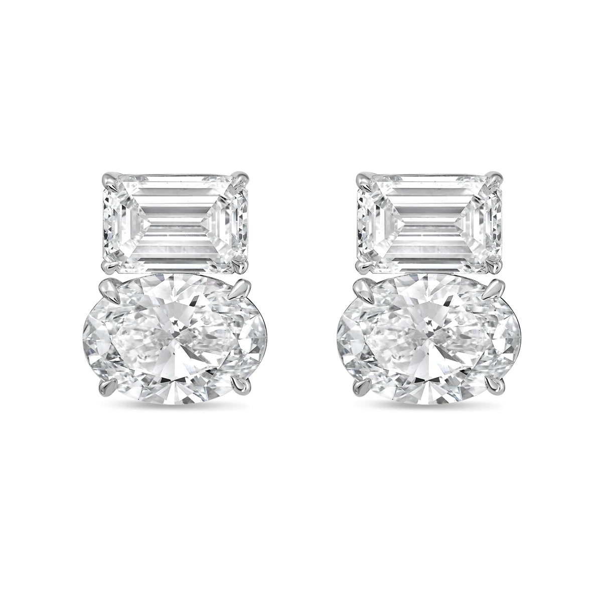 Lab Grown Emerald And Oval Diamond Earrings