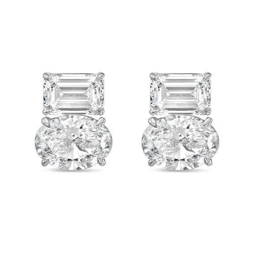 Lab Grown Emerald And Oval Diamond Earrings