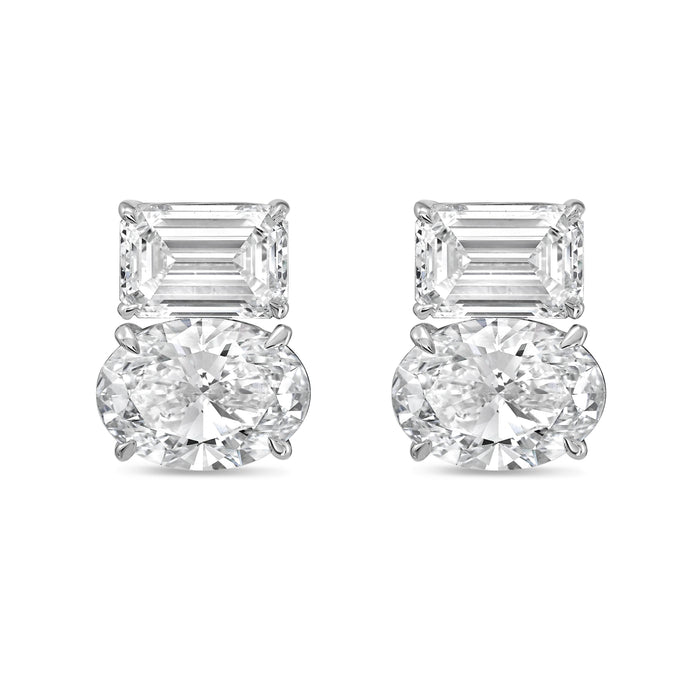 Lab Grown Emerald And Oval Diamond Earrings